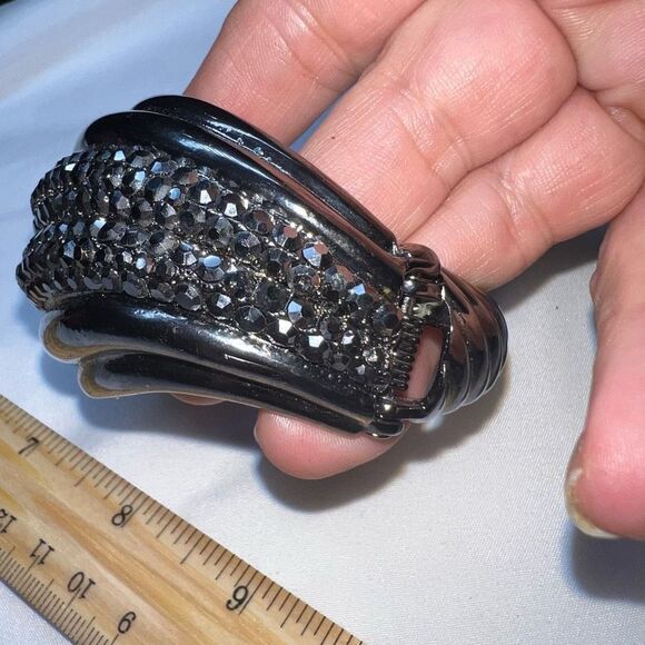 Vintage Gunmetal And Hematite Crystal MCM Hinged Cuff Bracelet - Picture 5 of 15